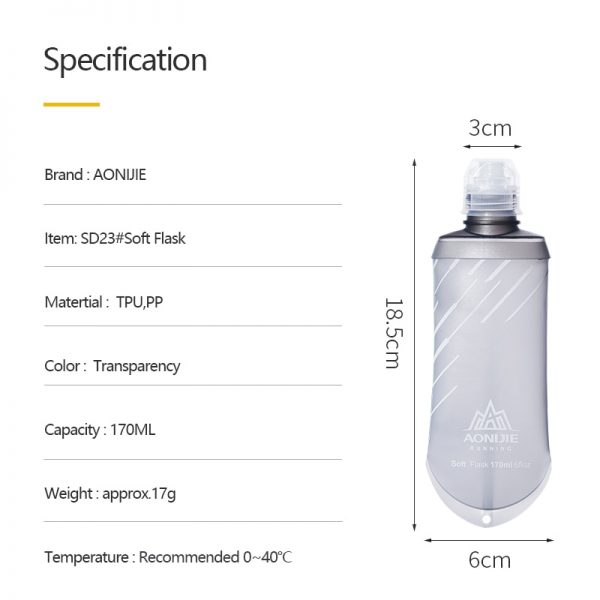 AONIJIE SD23 TPU Collapsible 170ML Sports Nutrition Energy Gel Soft Flask Water Bottle Reservoir For Marathon Hydration Pack